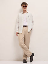 Men's Light Beige with White Vertical Stripe Slim Fit Casual Shirt
