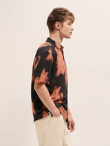 Men's Black Casual Regular Fit Printed Half Sleeves Shirt