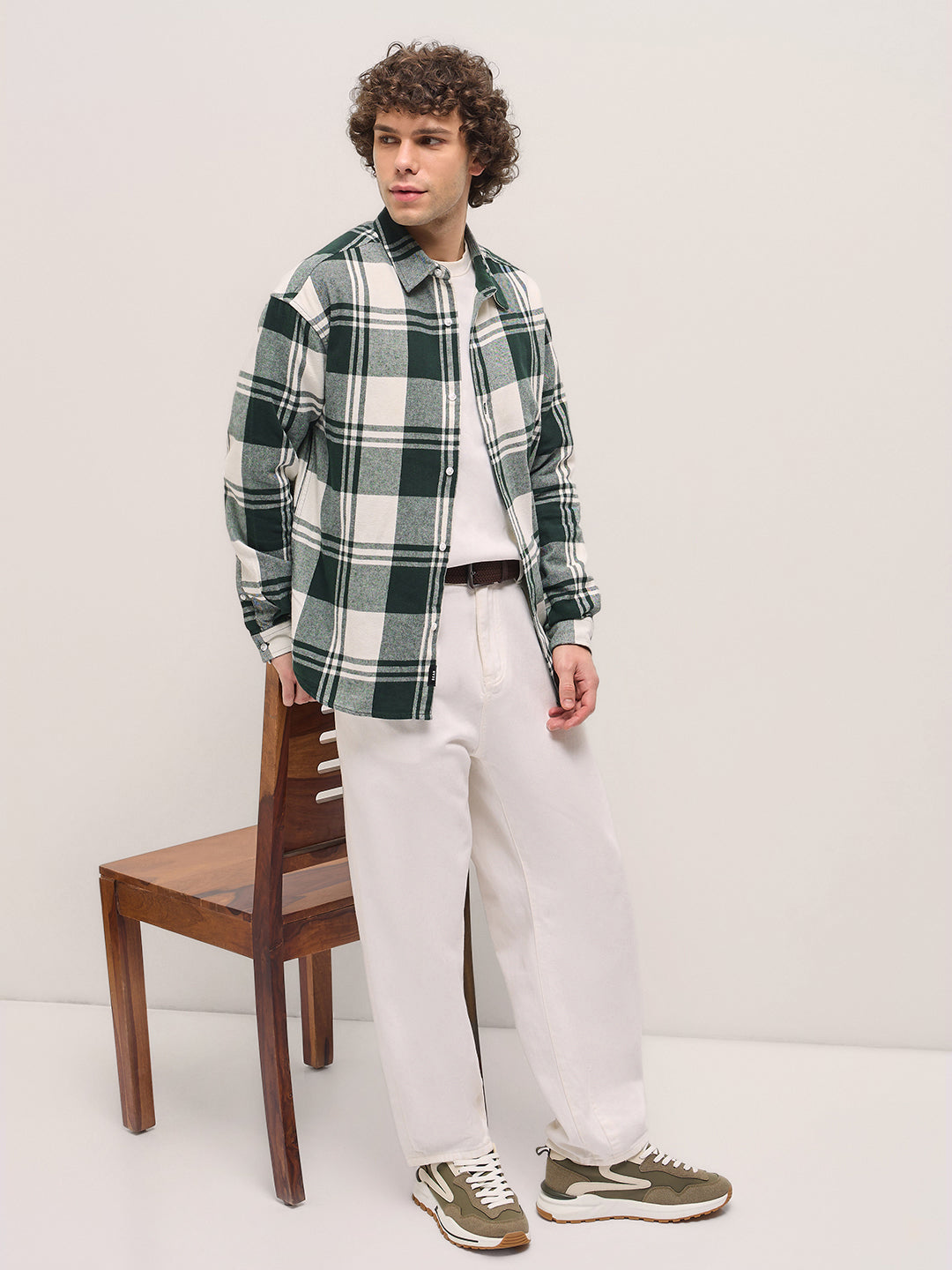 Men's Green Casual Regular Fit Checked Full Sleeves Shirt