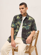 Men's Green Casual Regular Fit Printed Half Sleeves Shirt