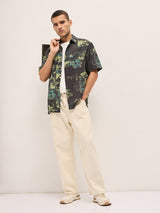 Men's Green Casual Regular Fit Printed Half Sleeves Shirt