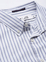 Men's White Casual Striped Button-Down Casual Shirt