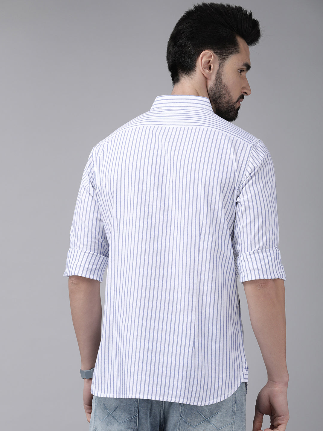 Men's White Casual Striped Button-Down Casual Shirt