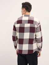 Men's Maroon Casual Regular Fit Checked Full Sleeves Shirt