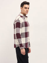 Men's Maroon Casual Regular Fit Checked Full Sleeves Shirt