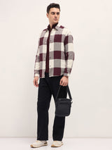 Men's Maroon Casual Regular Fit Checked Full Sleeves Shirt