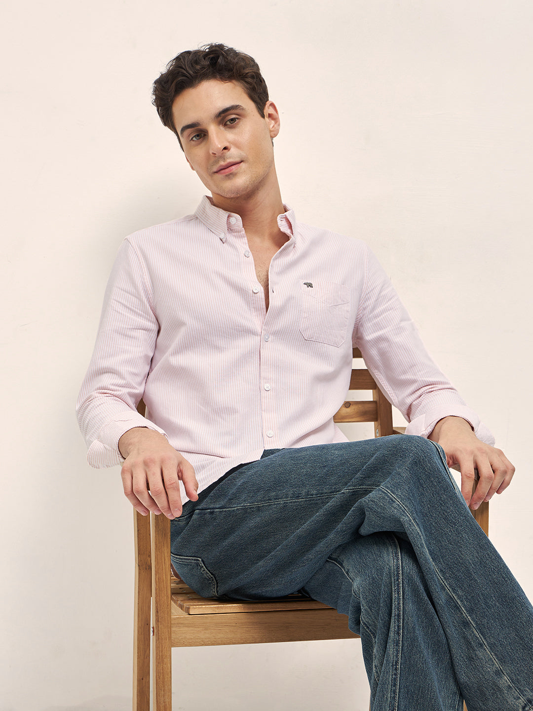Men's Pink Casual Slim Fit Striped Full Sleeves Shirt