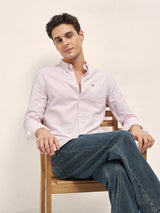 Men's Pink Casual Slim Fit Striped Full Sleeves Shirt