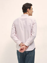 Men's Pink Casual Slim Fit Striped Full Sleeves Shirt