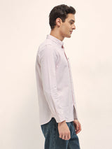 Men's Pink Casual Slim Fit Striped Full Sleeves Shirt
