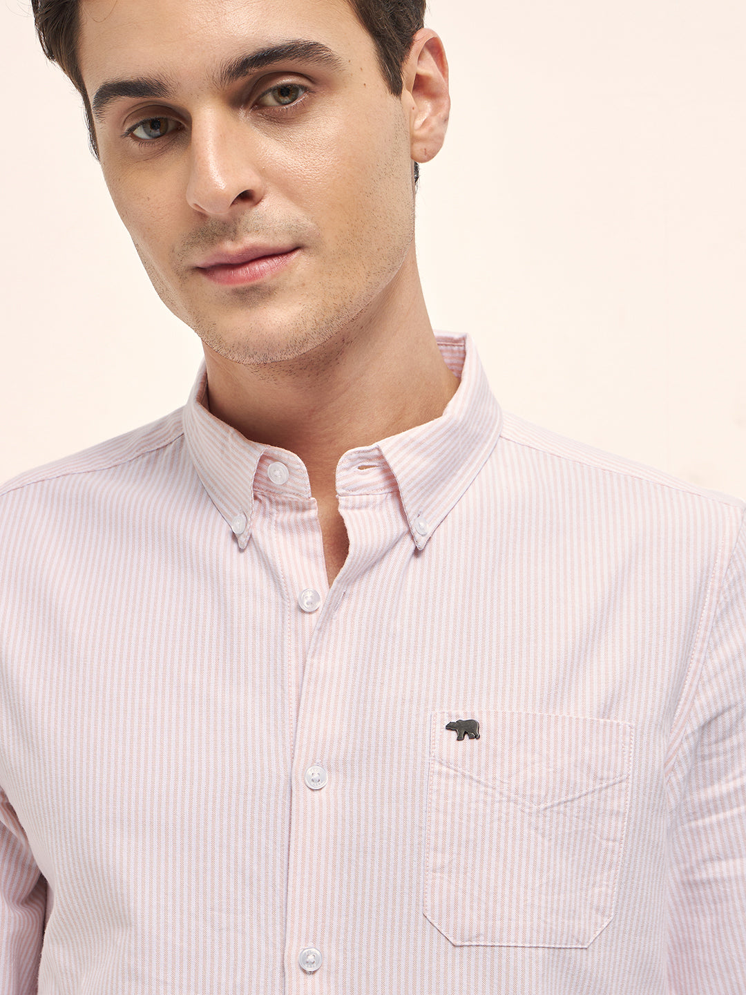 Men's Pink Casual Slim Fit Striped Full Sleeves Shirt