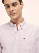Men's Pink Casual Slim Fit Striped Full Sleeves Shirt