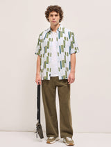 Men's White Casual Regular Fit Printed Half Sleeves Shirt