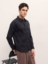 Men's Black Casual Regular Fit Printed Full Sleeves Shirt