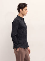 Men's Black Casual Regular Fit Printed Full Sleeves Shirt