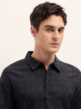 Men's Black Casual Regular Fit Printed Full Sleeves Shirt