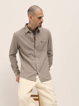 Men's Brown Casual Slim Fit Checked Full Sleeves Shirt