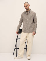 Men's Brown Casual Slim Fit Checked Full Sleeves Shirt
