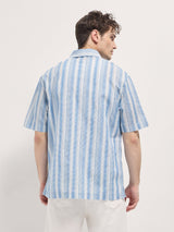 Men's Blue Casual Regular Fit Striped Half Sleeves Shirt