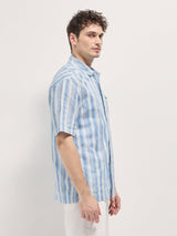 Men's Blue Casual Regular Fit Striped Half Sleeves Shirt