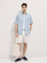 Men's Blue Casual Regular Fit Striped Half Sleeves Shirt