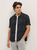 Men's Black Checkered Regular Fit Casual Shirt