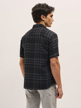 Men's Black Checkered Regular Fit Casual Shirt