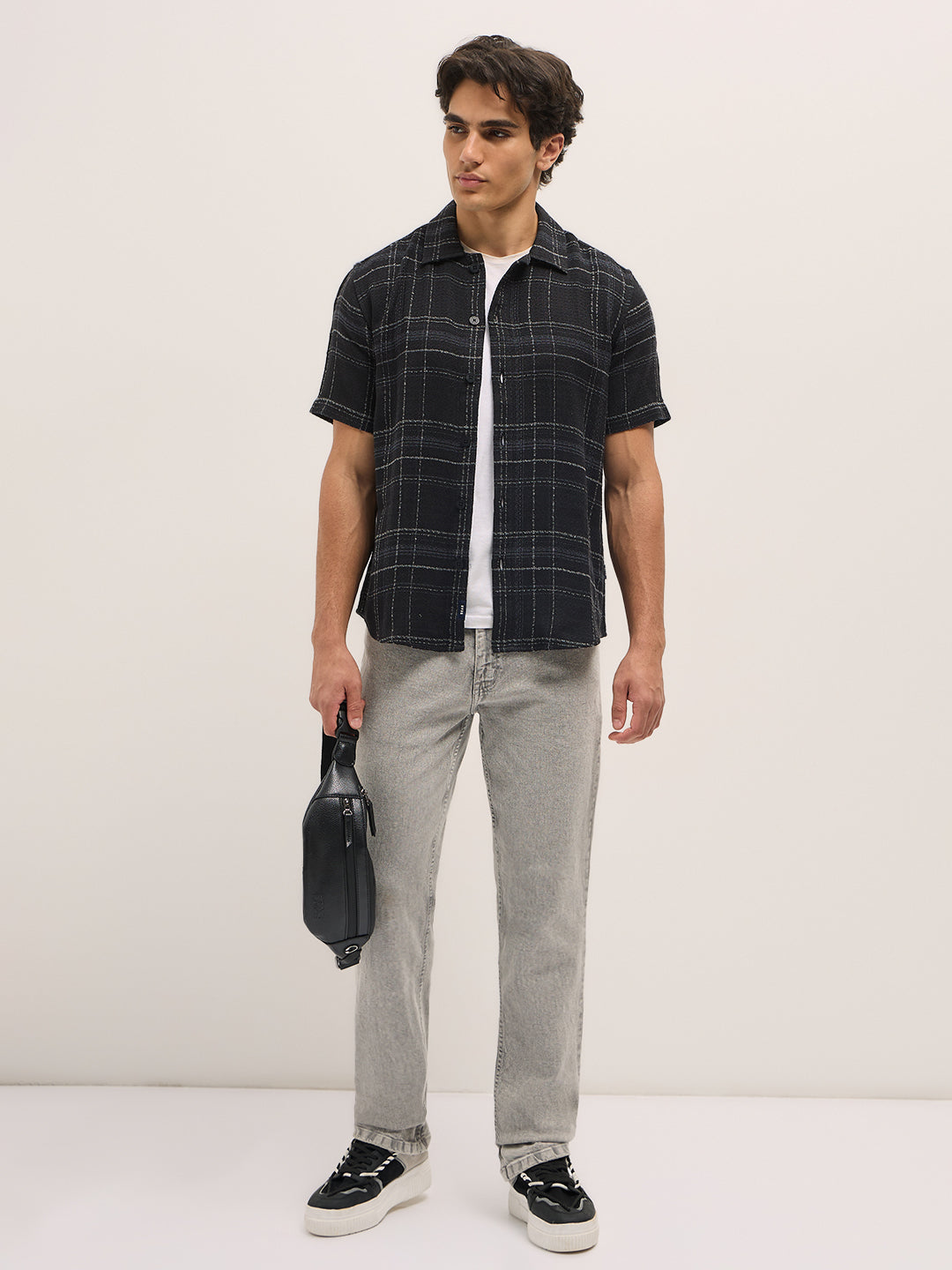 Men's Black Checkered Regular Fit Casual Shirt