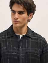 Men's Black Checkered Regular Fit Casual Shirt
