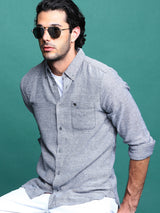Men's Grey Slim Fit Solid Casual Shirt