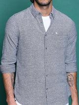 Men's Grey Slim Fit Solid Casual Shirt