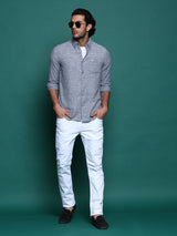 Men's Grey Slim Fit Solid Casual Shirt
