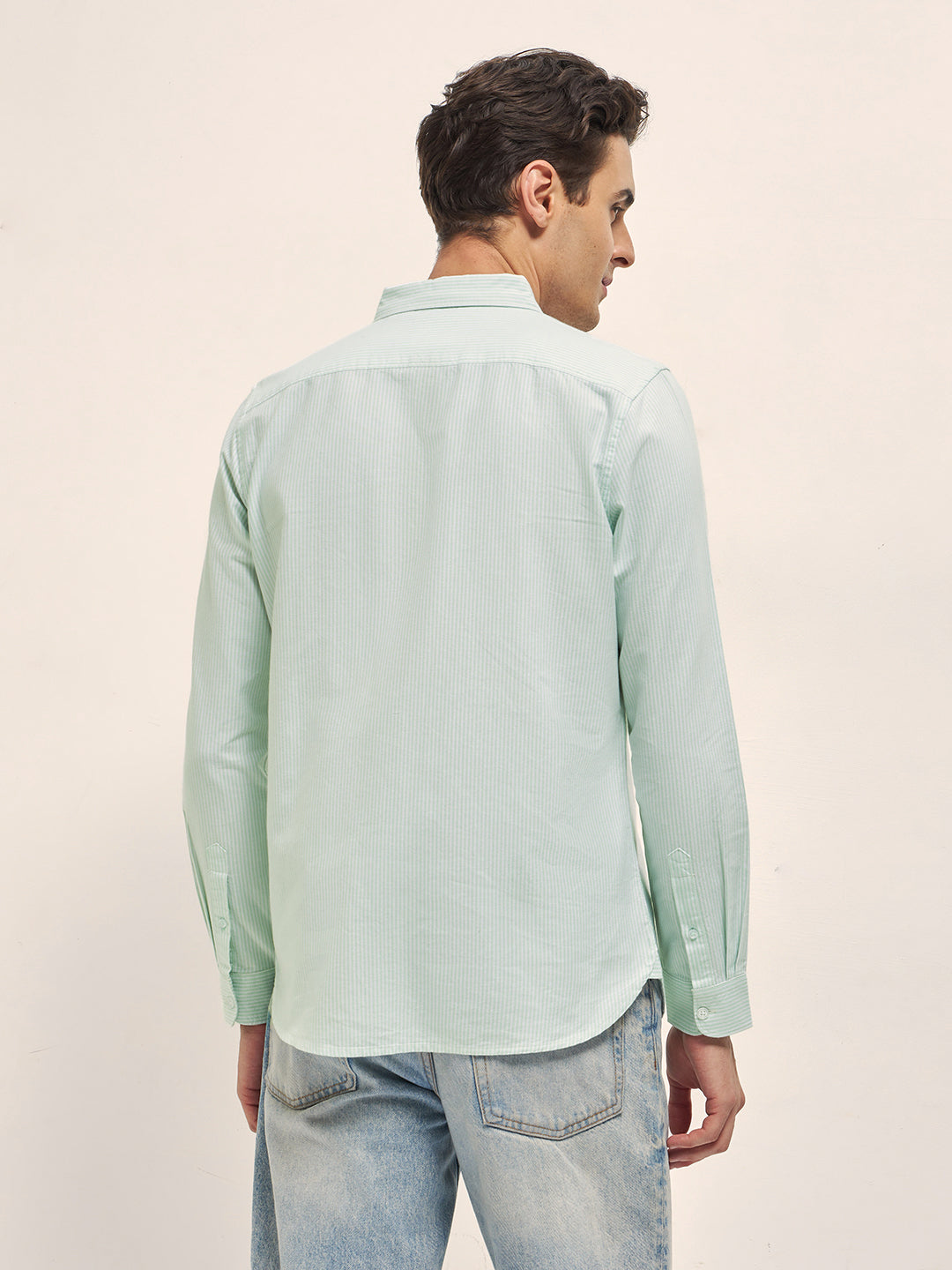 Men's Green Casual Slim Fit Striped Full Sleeves Shirt