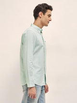 Men's Green Casual Slim Fit Striped Full Sleeves Shirt