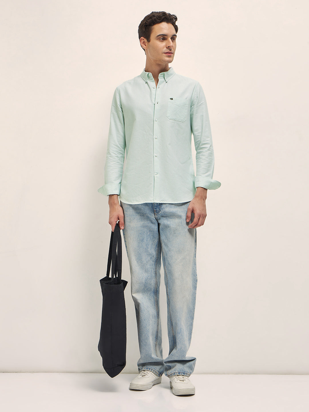 Men's Green Casual Slim Fit Striped Full Sleeves Shirt
