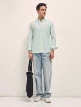 Men's Green Casual Slim Fit Striped Full Sleeves Shirt