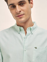 Men's Green Casual Slim Fit Striped Full Sleeves Shirt