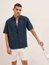Men's Blue Casual Regular Fit Printed Half Sleeves Shirt