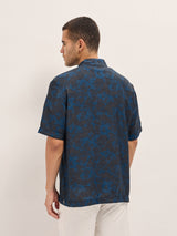 Men's Blue Casual Regular Fit Printed Half Sleeves Shirt