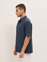 Men's Blue Casual Regular Fit Printed Half Sleeves Shirt