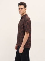 Men's Brown Casual Regular Fit Printed Half Sleeves Shirt
