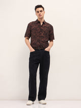Men's Brown Casual Regular Fit Printed Half Sleeves Shirt