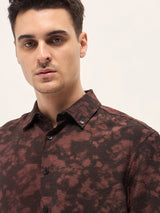 Men's Brown Casual Regular Fit Printed Half Sleeves Shirt