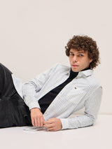 Men's White Casual Slim Fit Striped Full Sleeves Shirt