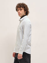 Men's White Casual Slim Fit Striped Full Sleeves Shirt