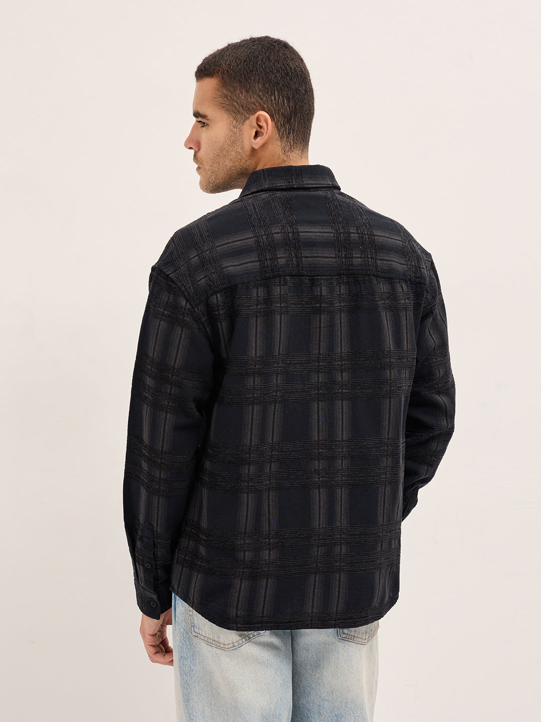 Men's Grey Casual Regular Fit Checked Full Sleeves Shirt