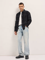 Men's Grey Casual Regular Fit Checked Full Sleeves Shirt