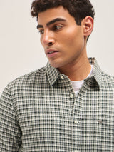 Men's Green Casual Slim Fit Checked Full Sleeves Shirt