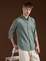 Men's Green Casual Slim Fit Solid Full Sleeves Shirt