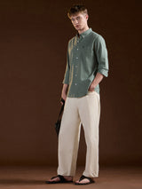Men's Green Casual Slim Fit Solid Full Sleeves Shirt